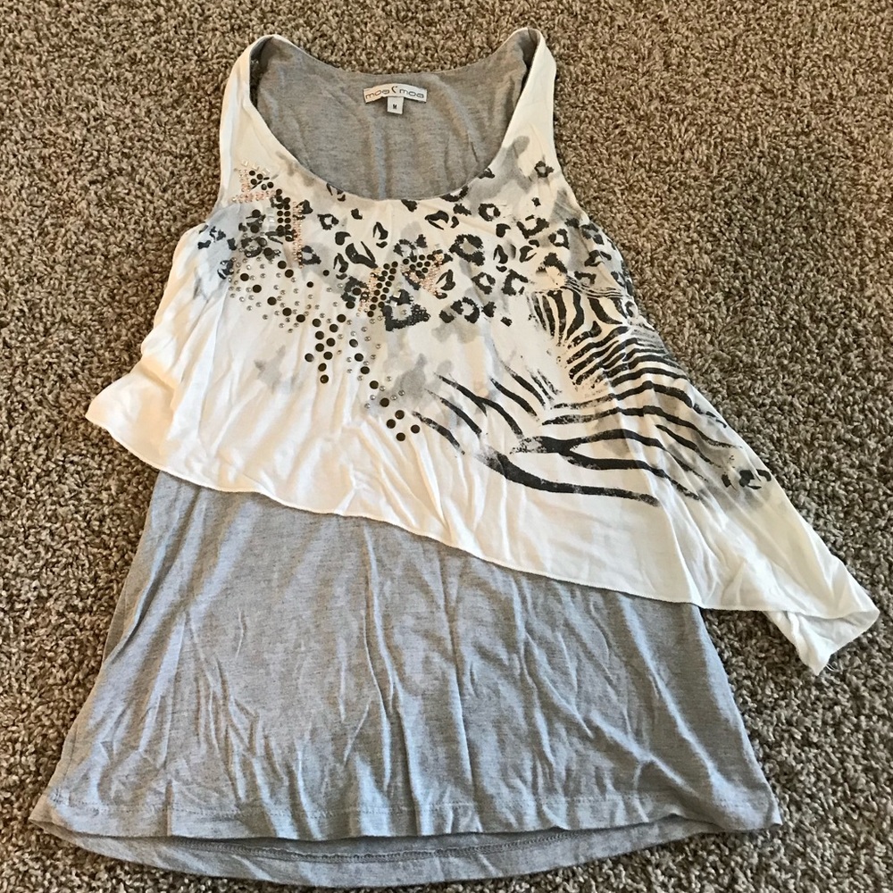 White & Grey Animal Print Tank Top